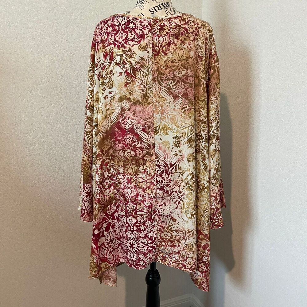 Catherines Top Womens Plus 5X Boho Scarf Print Beaded Long Sleeve Flowy Popover - Picture 4 of 10
